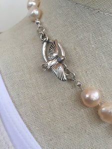 Big Pearl Barbara Necklace, sterling silver bird clasp