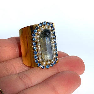 Blue quartz crystal brass ring, JPeace Designs