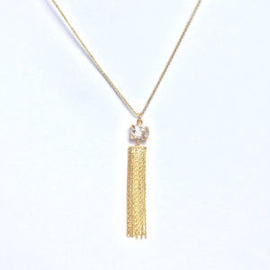 Clear Crystal & Gold Chain Tassel Necklace