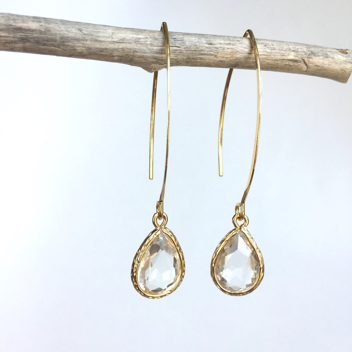 Long hook Clear Crystal drop Earrings – JPeace Designs