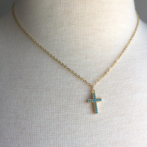 Turquoise Pave' stone Cross Necklace