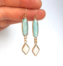 Opal Aqua glass Diamond drop Earrings