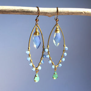 Opal, light blue beaded Marquise Chandelier Earrings