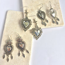 Silver Sacred heart w/ 3 diamond dangles Earring collection JPeace Designs
