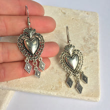 Silver Sacred heart w/ 3 diamond dangles Earrings JPeace Designs