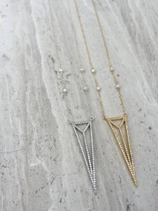 CZ Art Deco Triangle Necklaces silver and gold