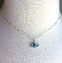 Turquoise CZ Evil Eye Charm Necklace — Silver