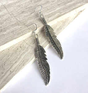 Silver textured Feather Earrings, JPeace Designs