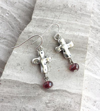 Silver natural Cross Red bead Earrings