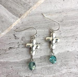 Silver natural Cross Turquoise bead Earrings