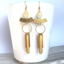 Agate hoop w/ long brass fringe Earrings
