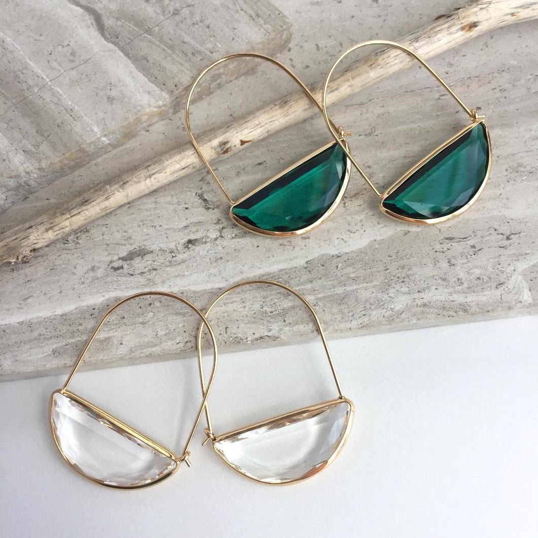 Crescent Hoop Faceted Glass Earrings
