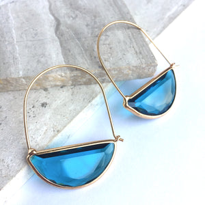 Crescent Hoop Faceted Blue Glass Earrings