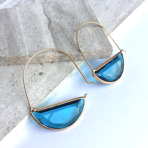 Crescent Hoop Faceted Blue Glass Earrings