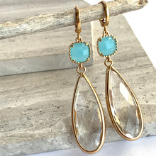 Aqua & Crystal Clear Glass Long drop Earrings JPeace Designs
