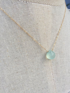 Aqua Chalcedony droplet Necklace gold