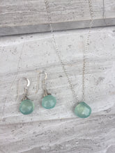 Aqua Chalcedony droplet necklace, sterling silver, with matching earrings