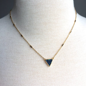 JPeace Designs Blue Druzy Triangle Pendant — Gold Chain Necklace
