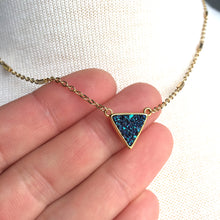 JPeace Designs Blue Druzy Triangle Pendant — Gold Chain Necklace