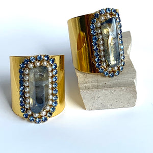 Blue quartz crystal brass ring, JPeace Designs