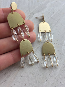 Brass and Clear Glass Fringe— Post Earrings