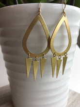 Brass Hoop Trio Triangle Earrings, hanging