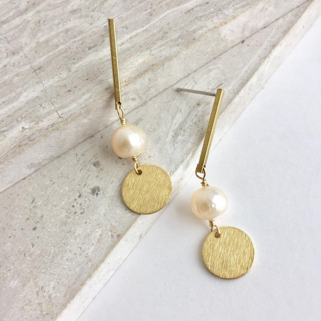 Brass Line with Pearl & Coin Earrings
