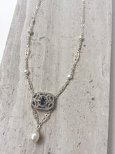CZ Art Deco Pendant Necklace, blue