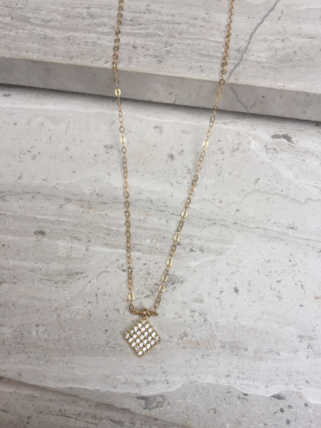 CZ Diamond Charm Necklace, gold