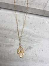 CZ Hamsa Charm Necklace, gold