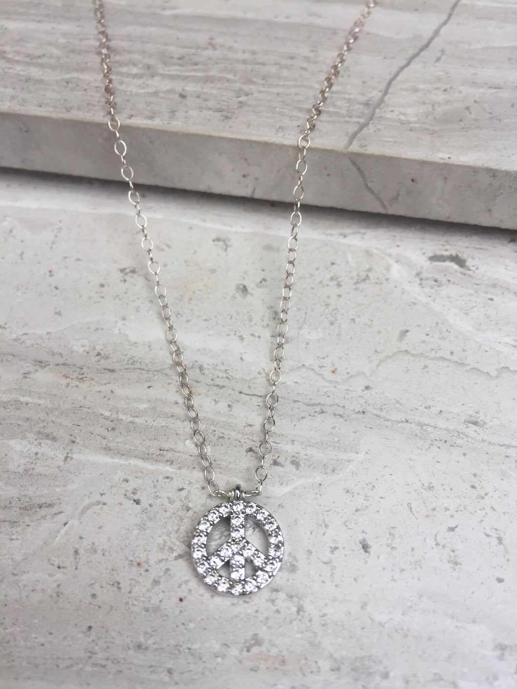CZ Peace Charm Necklace, sterling silver