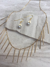 Chevron Pearl Earrings, with fringe necklace, gold