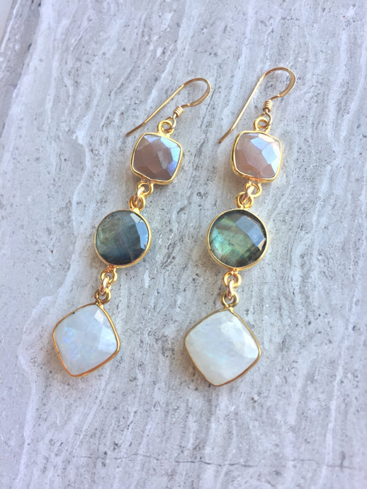 Long moonstone & Labradorite Earrings