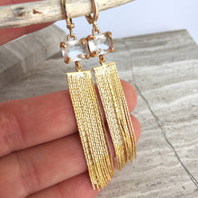 Clear prong set crystal chain tassel earrings