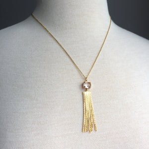 Clear prong set crystal chain tassel Necklace