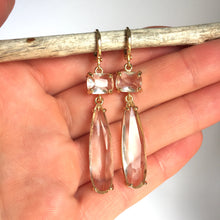 Clear Glass Long drop prong set stone Earrings