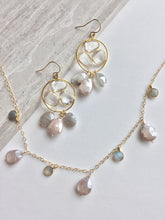 Clear Quartz trio & Chocolate Moonstone drops Earrings, with necklace