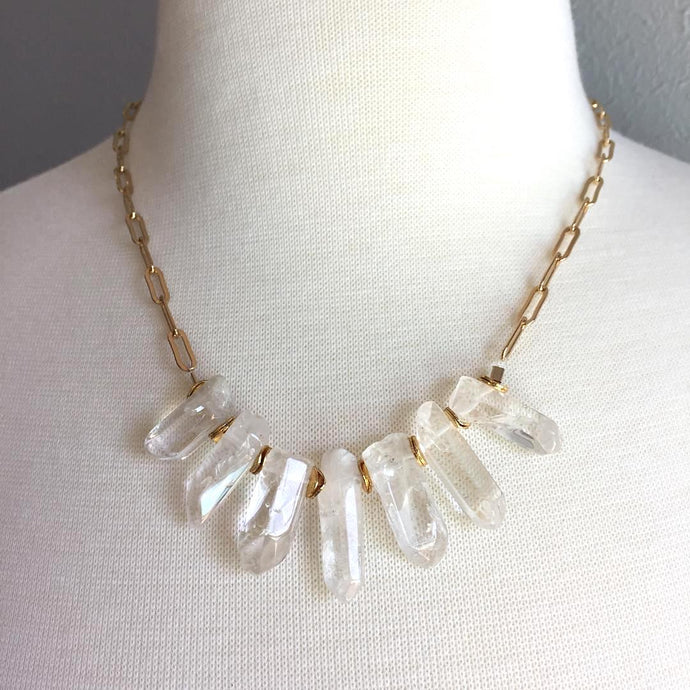 Quartz Crystal Spikes & Gold Chain Necklace