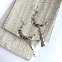 Silver filigree Moon & Long Dangle Earrings