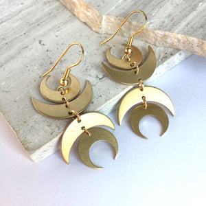 Crescent Moon symmetrical brass earrings