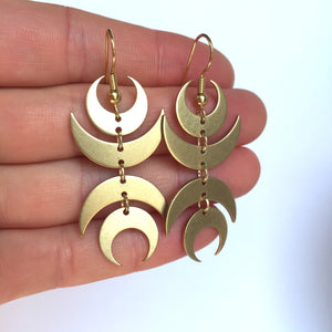 Crescent Moon symmetrical brass earrings