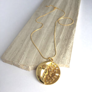 Sun & Moon Clear Stone Large Medallion Necklace