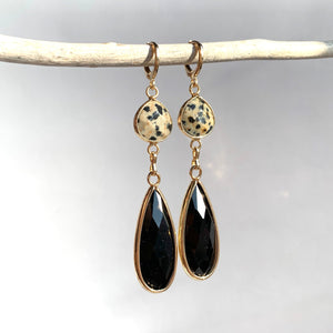 Dalmatian Jasper & Black Glass Drop Earrings, JPeace Designs