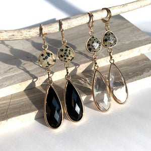 Dalmatian Jasper / Clear and black Glass Drop Earrings, JPeace Designs