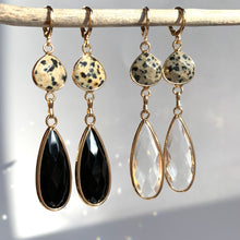Dalmatian Jasper / Clear and black Glass Drop Earrings, JPeace Designs
