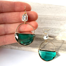Diamond Drop Green Crescent Glass Earrings, JPeace Designs