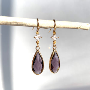 Crystal Diamond & Amethyst Glass Drop Earrings, JPeace Designs