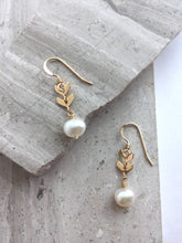 Double Chevron and Pearl Earrings, gold