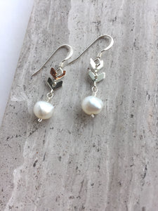 Double Chevron and Pearl Earrings, silver