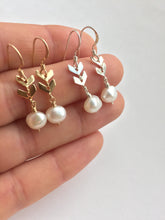 Double Chevron and Pearl Earrings, silver and gold